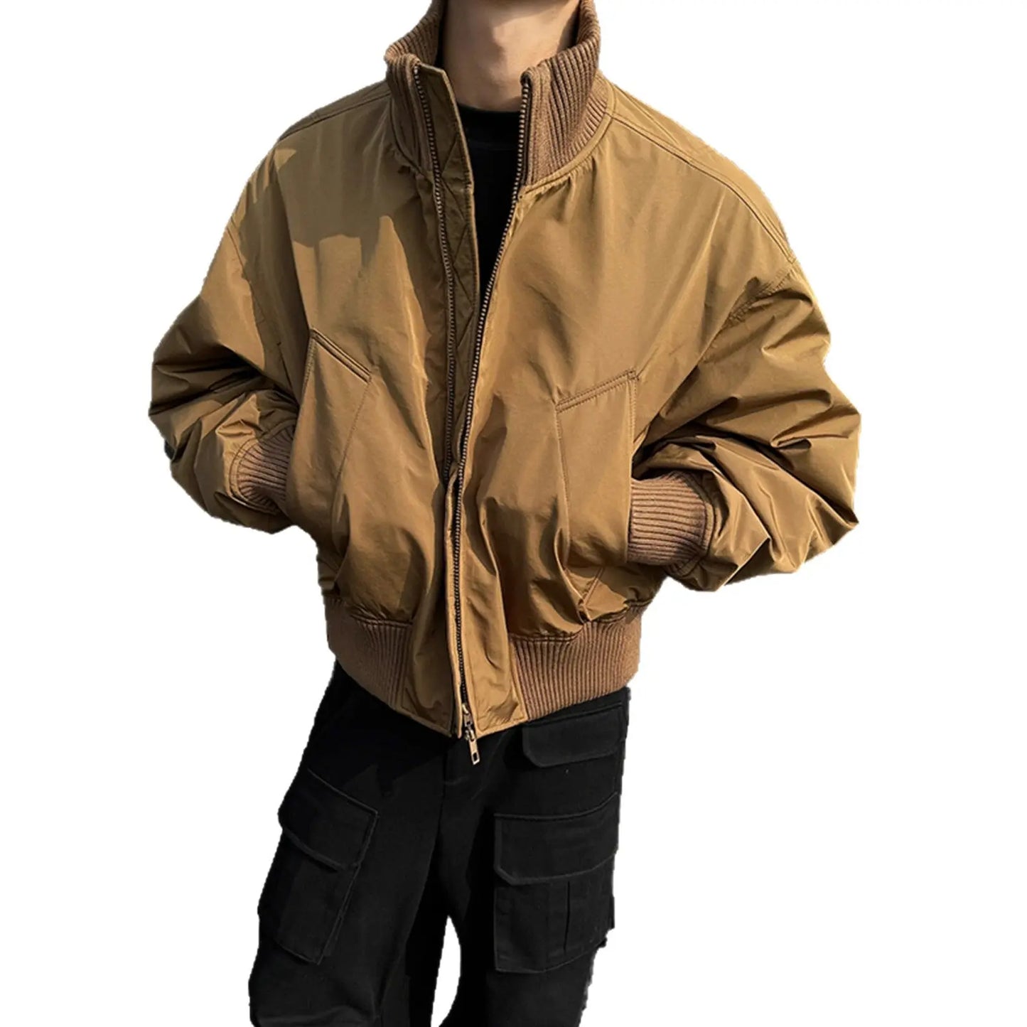 Style Thickened Pilot Jacket with Stand Collar for Men, Winter Fashion Cotton Coat, Short Fit Outerwear