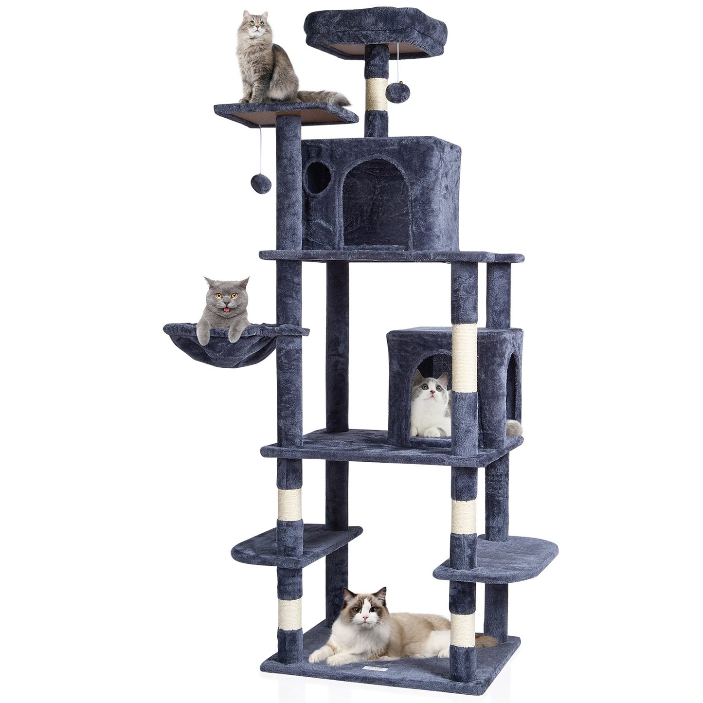 VEVOR Cat Tree Cat Tower With Cat Condos Sisal Scratching Post Dark Grey