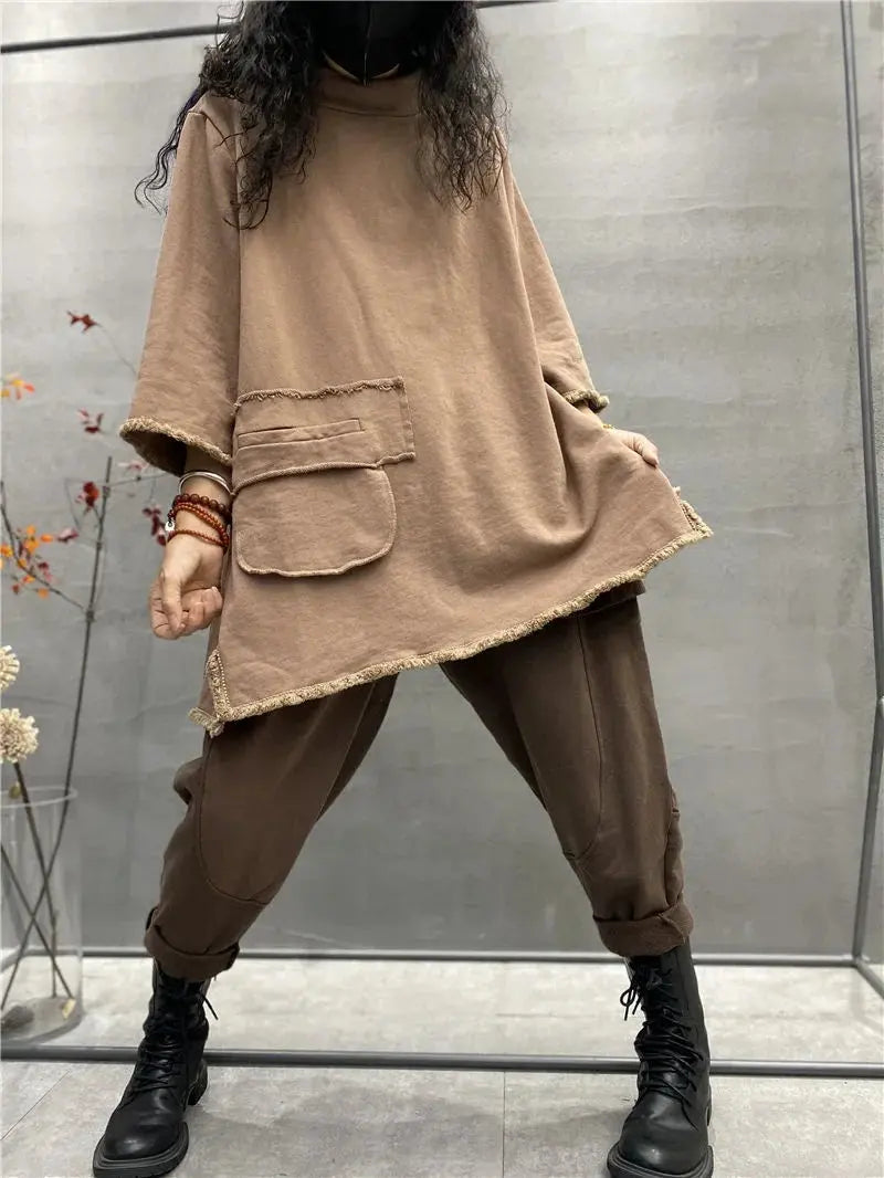 Women Clothing Women's Clothing Sales Plus size Women's Autumn Fashion Temperament Joker Long-sleeved Retro old Tops