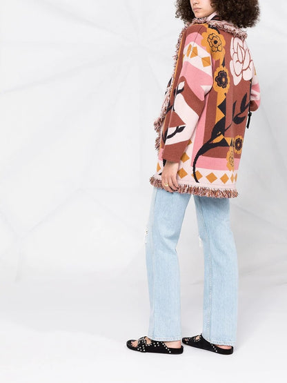 Fuzzy Floral Sweater Cardigan Slouchy Belt Coats For Women Winter Cozy Warm Wool Cashmere Boho Colorful Knitting ChicSoft Kimono