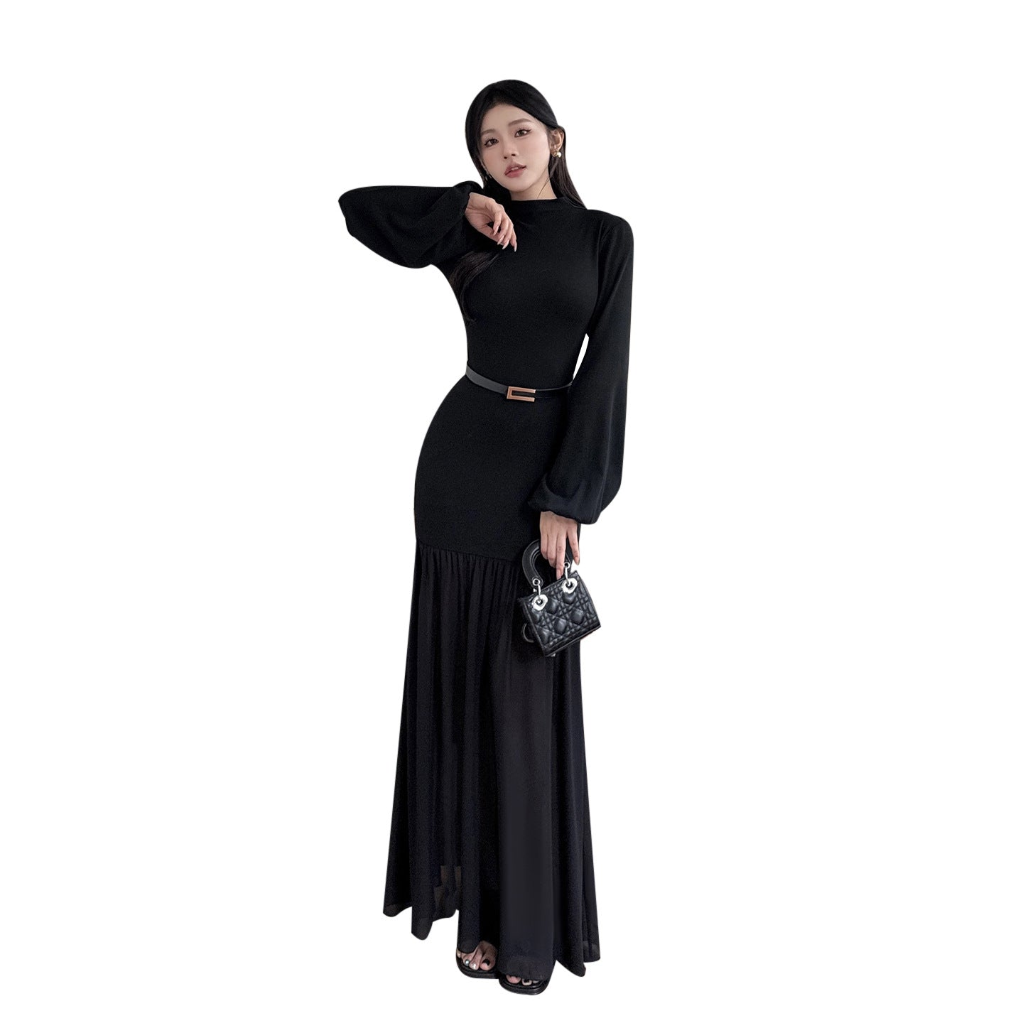 Waist cinching princess wind bag buttocks long skirt