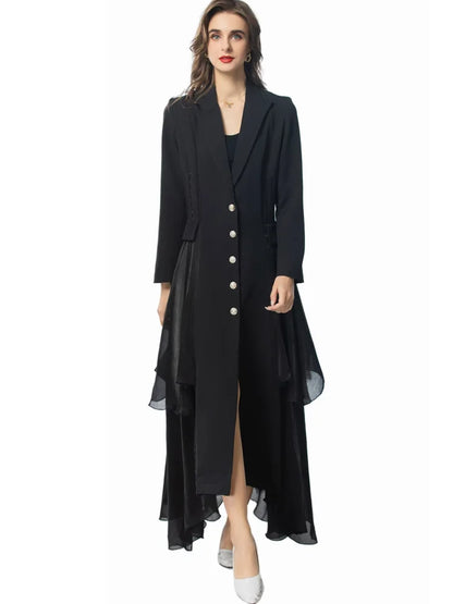 Single breasted ruffle edge split tie long sleeved windbreaker jacket