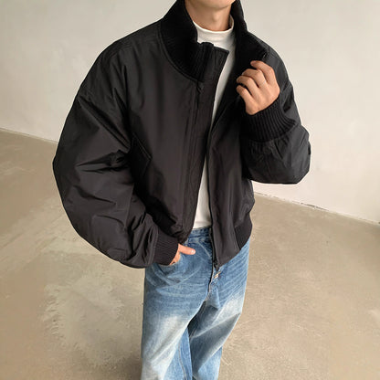Style Thickened Pilot Jacket with Stand Collar for Men, Winter Fashion Cotton Coat, Short Fit Outerwear