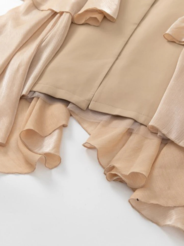 Single breasted ruffle edge split tie long sleeved windbreaker jacket