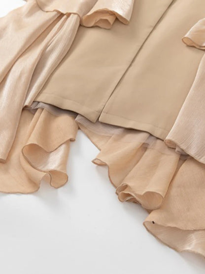 Single breasted ruffle edge split tie long sleeved windbreaker jacket