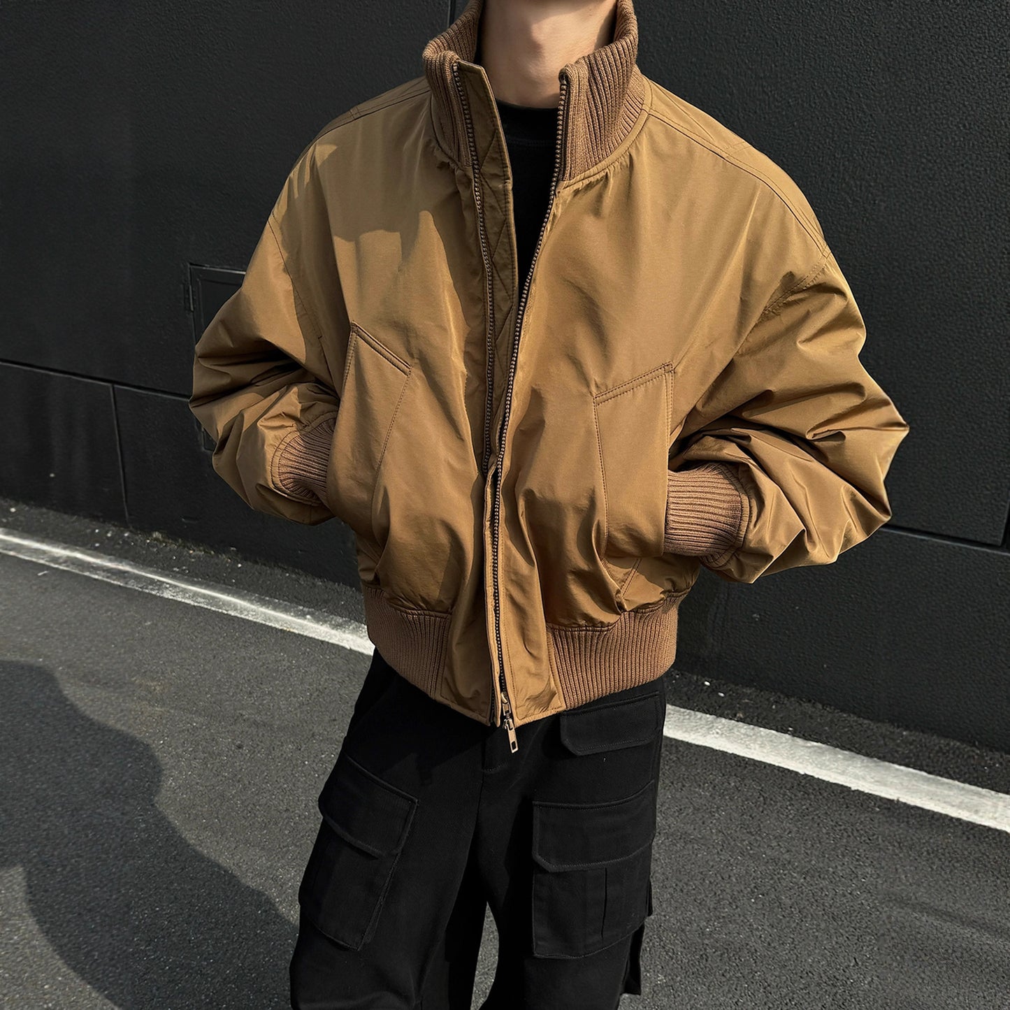 Style Thickened Pilot Jacket with Stand Collar for Men, Winter Fashion Cotton Coat, Short Fit Outerwear