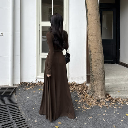 Autumn vintage Hepburn style big swing waist dress