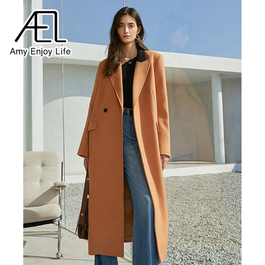 New Winter High Count Australian Wool Thickened Woolen Overcoat For Female