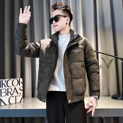 Fashion style Silhouette +Type of clothing  Urban streetwear style  Printed  Zipper closure  Stand collar  Short length  Men's winter coat