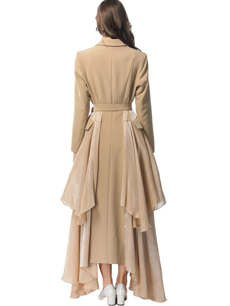 Single breasted ruffle edge split tie long sleeved windbreaker jacket