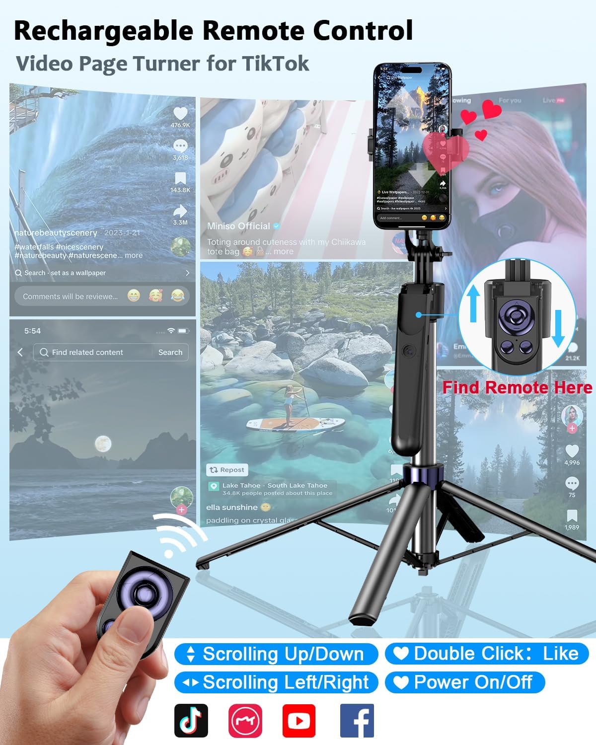 Vlogging Kit for iPhone/Android, 63”Auto Face Tracking Tripod for iPhone with Light, Wireless Microphones, Scrolling Remote Control for TikTok, Content Creator Kit for YouTube Starter