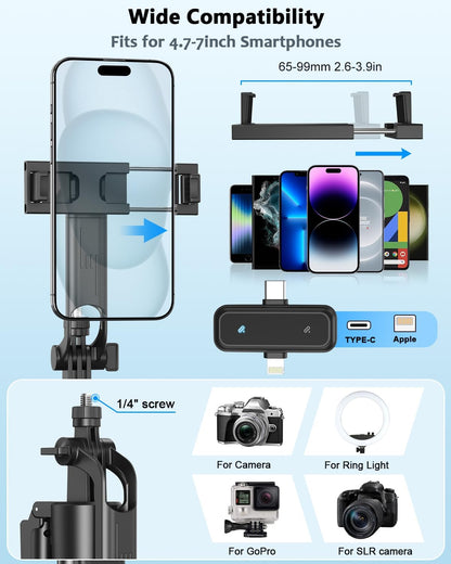 Vlogging Kit for iPhone/Android, 63”Auto Face Tracking Tripod for iPhone with Light, Wireless Microphones, Scrolling Remote Control for TikTok, Content Creator Kit for YouTube Starter