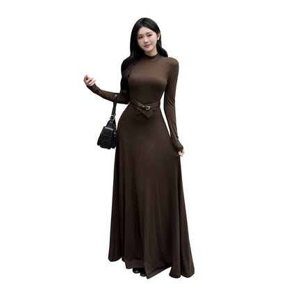 Autumn vintage Hepburn style big swing waist dress