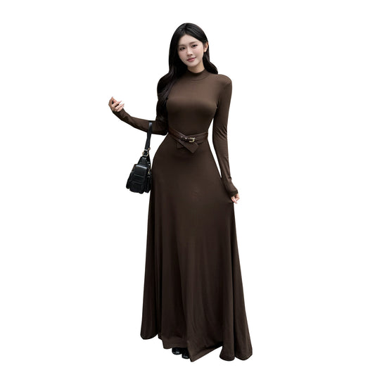 Autumn vintage Hepburn style big swing waist dress