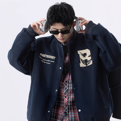 Street Style Letter Print Baseball Jacket for Men and Women Autumn/Winter Trendy Youth Casual Sports Jacket Top