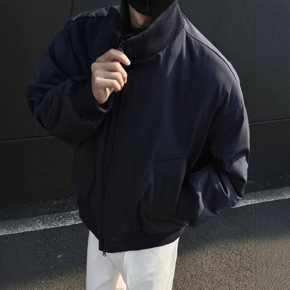 Style Thickened Pilot Jacket with Stand Collar for Men, Winter Fashion Cotton Coat, Short Fit Outerwear