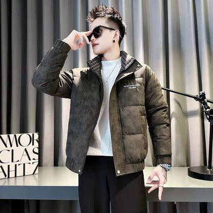Fashion style Silhouette +Type of clothing  Urban streetwear style  Printed  Zipper closure  Stand collar  Short length  Men's winter coat