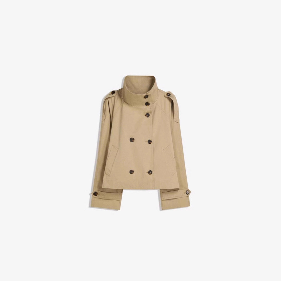 Vintage Double-Breasted Tied Lapel Design Long Sleeve Short Coat with Casual Style