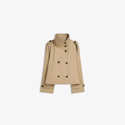 Vintage Double-Breasted Tied Lapel Design Long Sleeve Short Coat with Casual Style