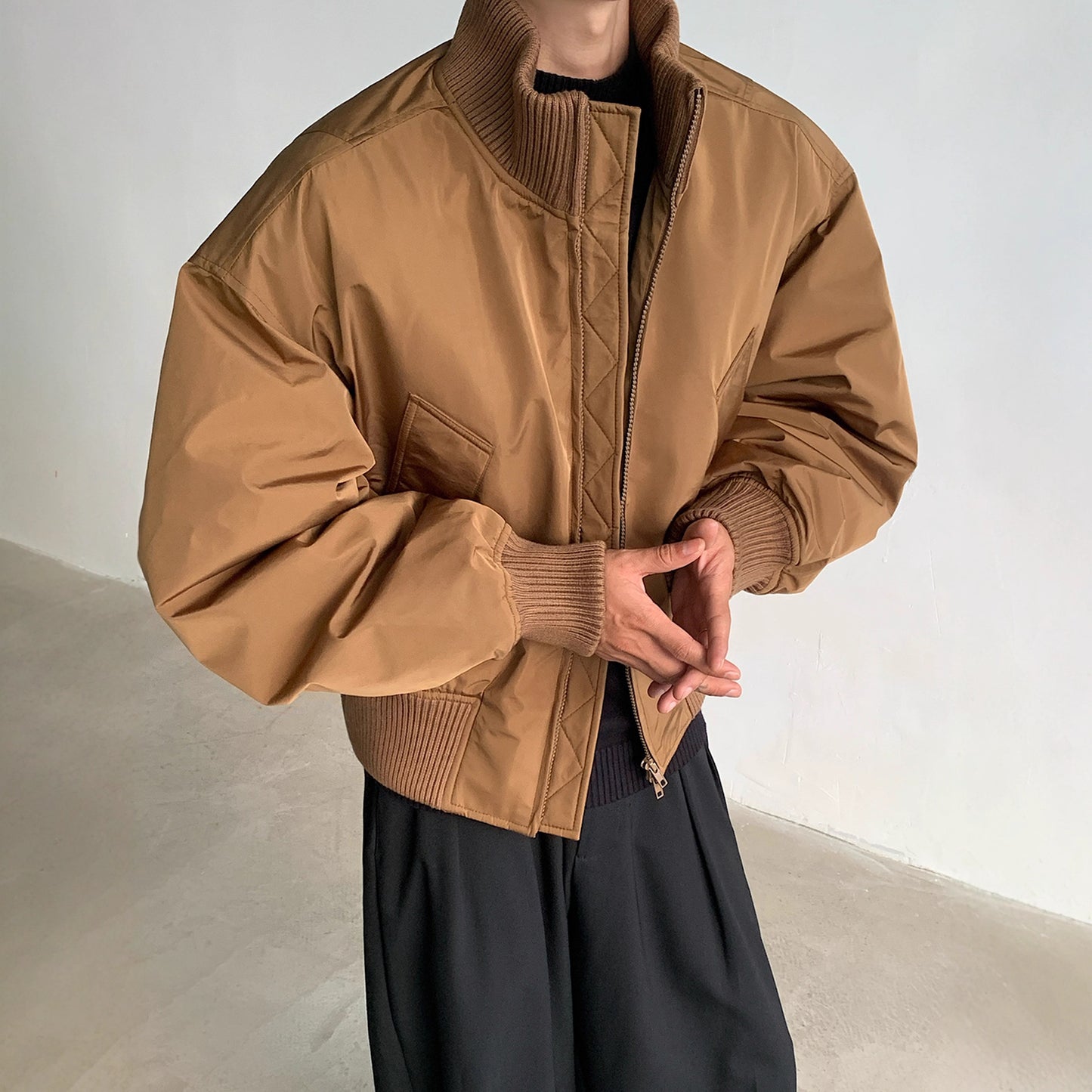 Style Thickened Pilot Jacket with Stand Collar for Men, Winter Fashion Cotton Coat, Short Fit Outerwear