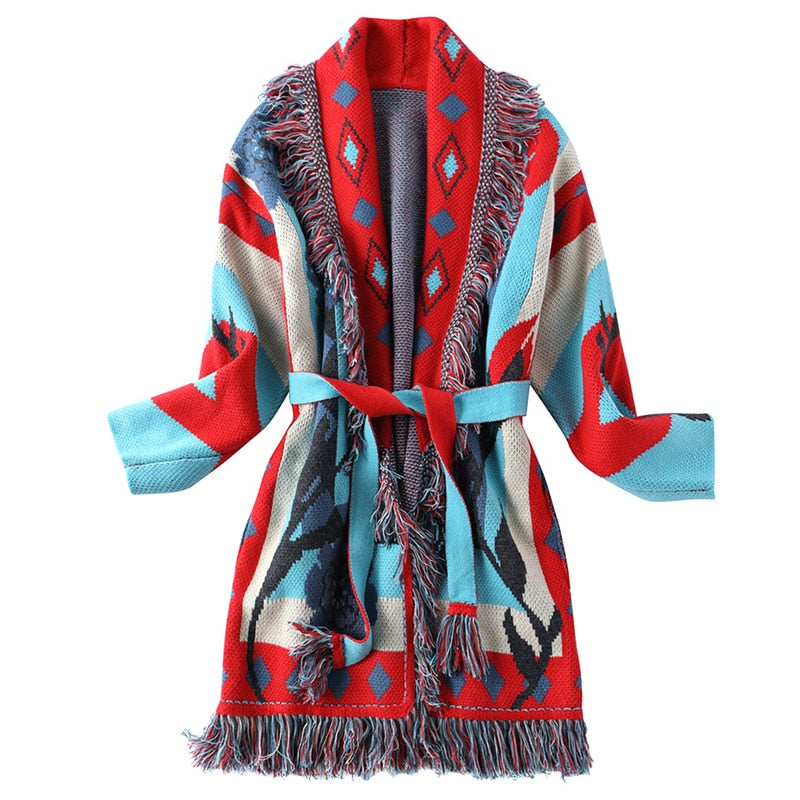 Fuzzy Floral Sweater Cardigan Slouchy Belt Coats For Women Winter Cozy Warm Wool Cashmere Boho Colorful Knitting ChicSoft Kimono