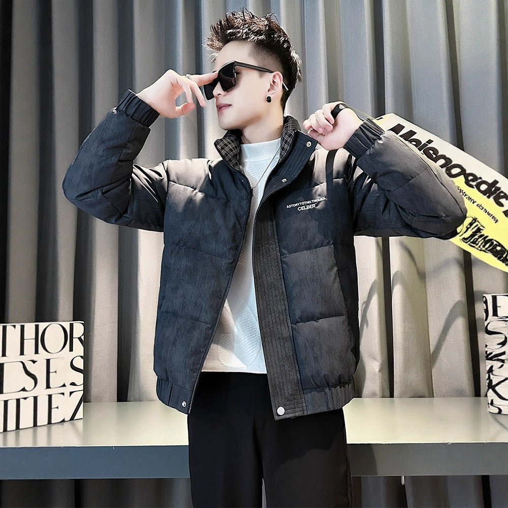 Fashion style Silhouette +Type of clothing  Urban streetwear style  Printed  Zipper closure  Stand collar  Short length  Men's winter coat