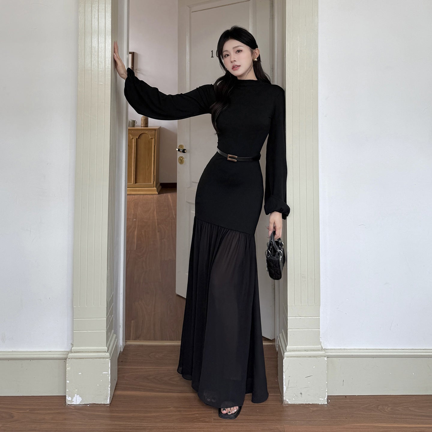 Waist cinching princess wind bag buttocks long skirt