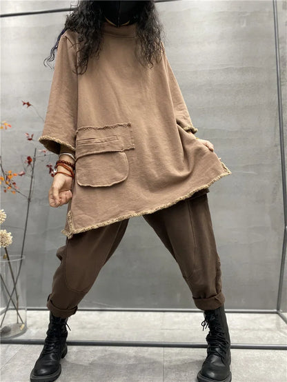 Women Clothing Women's Clothing Sales Plus size Women's Autumn Fashion Temperament Joker Long-sleeved Retro old  Tops