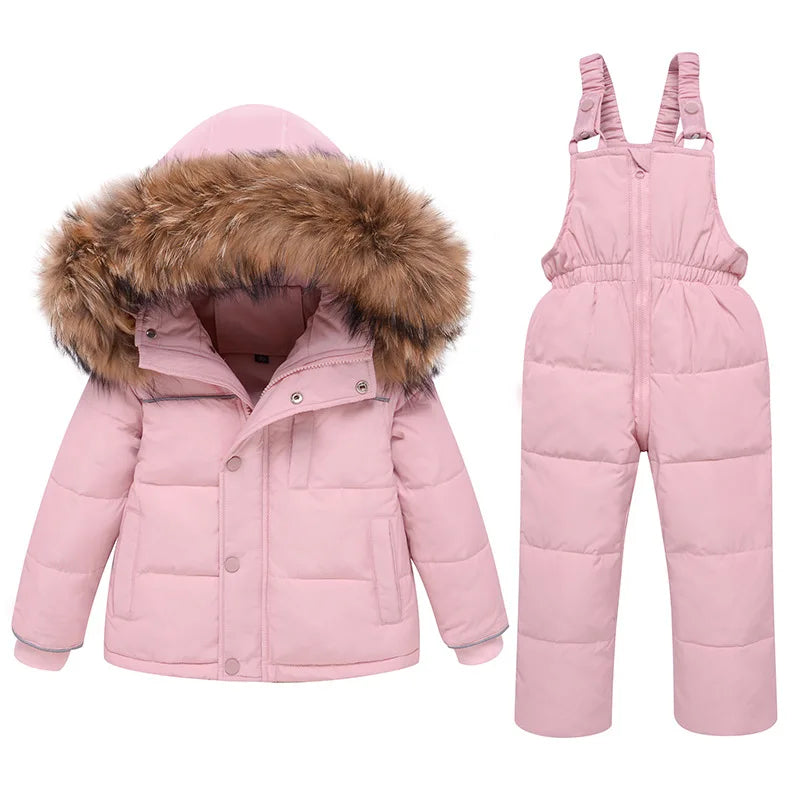 2025 Winter Baby Girl Down Jacket Thick Warm Children Girl Overalls Hooded Girl Jacket Coat Jumpsuit Suit 1-5 Years Kid Snowsuit