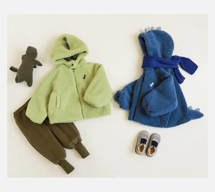 Kids Polar Fleece Coats Children Cartoon Dinosaur Outerwear Boy Warm Fleece Jacket Baby Girls Winter Coat for Boy Clothing