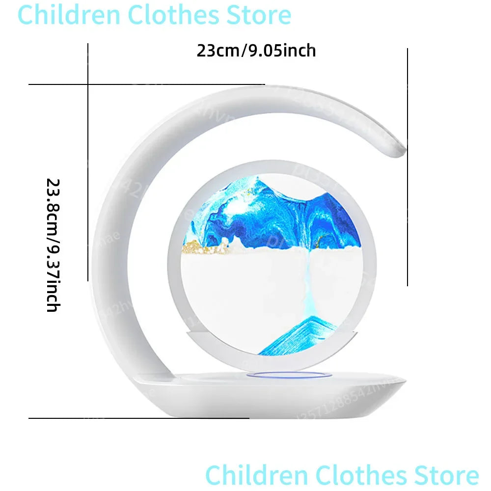 Quicksand Table Lamp Wireless Charging Desk Lamp 3D Hourglass Ornaments Sand Painting Night Light for Office Room Decoration