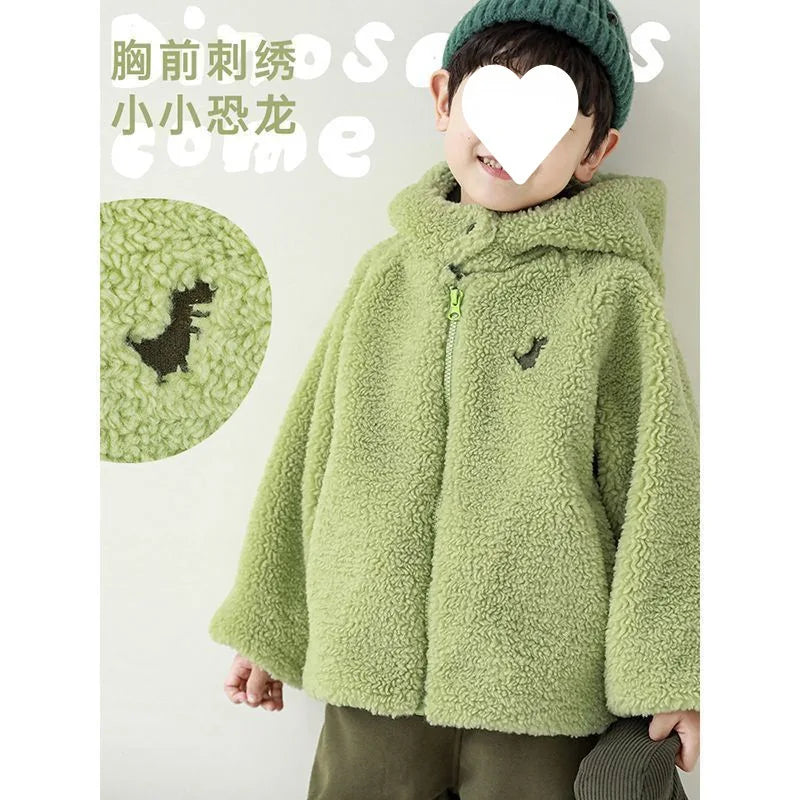 Kids Polar Fleece Coats Children Cartoon Dinosaur Outerwear Boy Warm Fleece Jacket Baby Girls Winter Coat for Boy Clothing