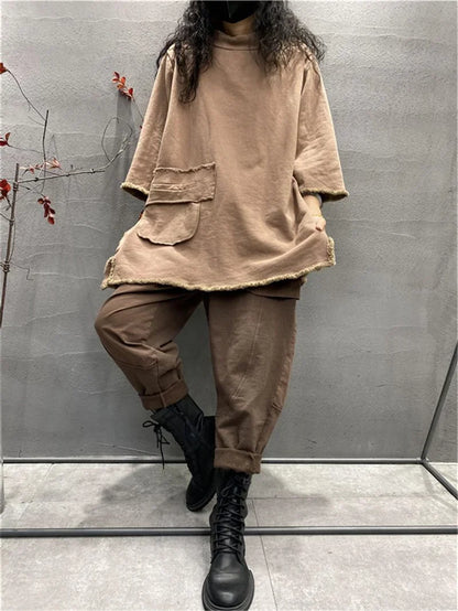 Women Clothing Women's Clothing Sales Plus size Women's Autumn Fashion Temperament Joker Long-sleeved Retro old  Tops