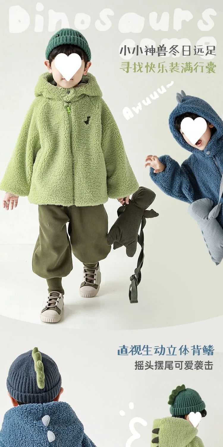 Kids Polar Fleece Coats Children Cartoon Dinosaur Outerwear Boy Warm Fleece Jacket Baby Girls Winter Coat for Boy Clothing