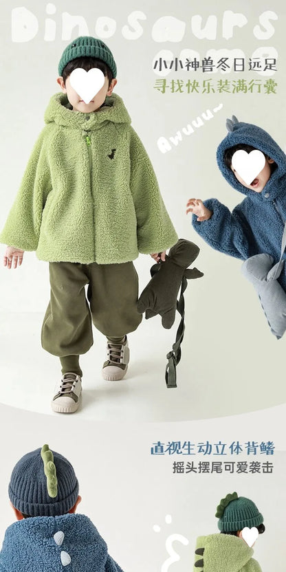 Kids Polar Fleece Coats Children Cartoon Dinosaur Outerwear Boy Warm Fleece Jacket Baby Girls Winter Coat for Boy Clothing